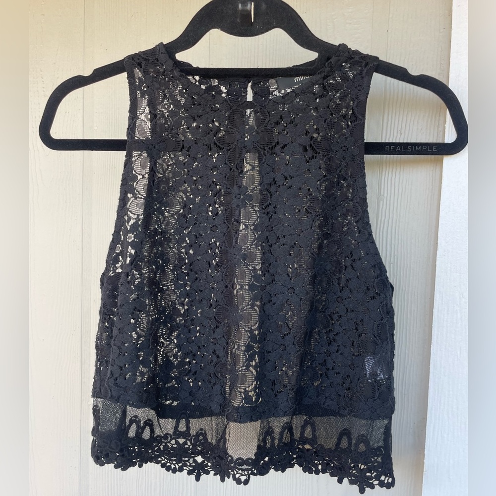 Millau Lace High Neck Open Back Cropped Tank from LF